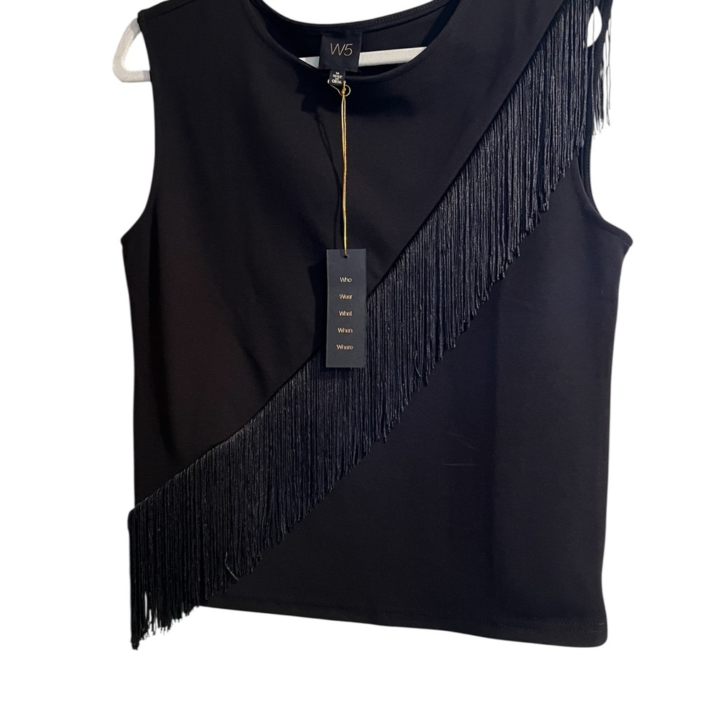 W5 Black Fringe Sleeveless Tank Top